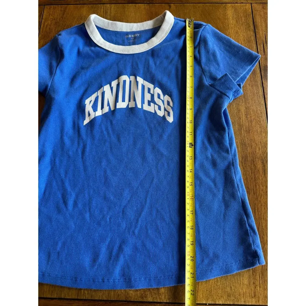 Old Navy Kindness Graphic Ringer Tee Blue Ribbed Snug Fit Size Large - Picture 8 of 9